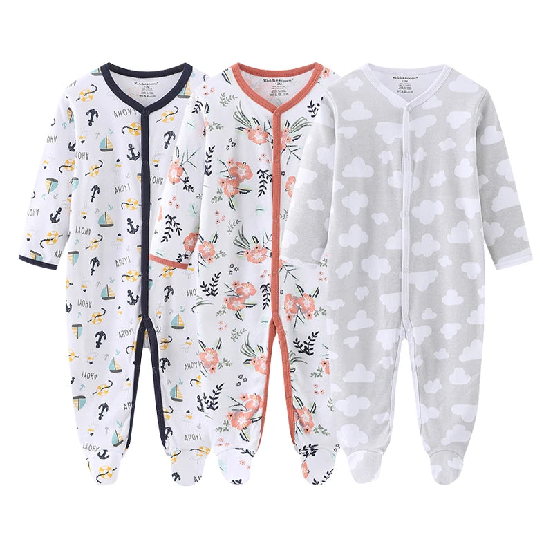 3-Piece Newborn Cotton Baby Bodysuit Set Long Sleeve