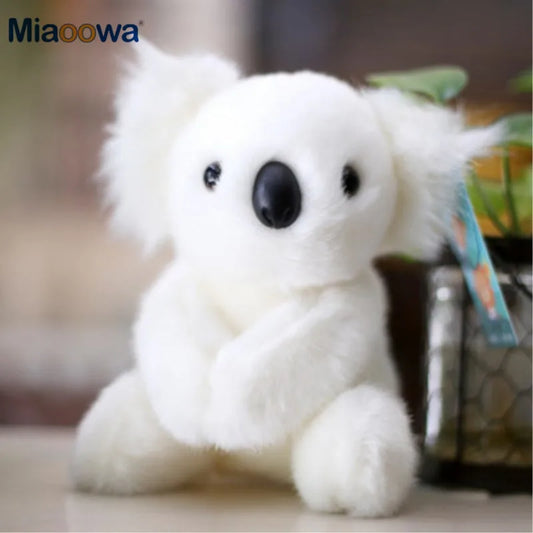 Soft white plush koala toy with black nose and eyes, 13cm or 17cm, sitting.