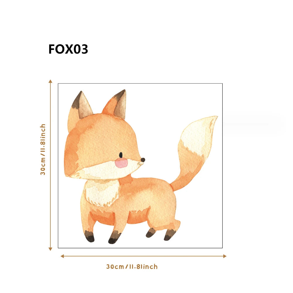 Boho watercolor fox wall decal, 30cm x 30cm, for kids' rooms.