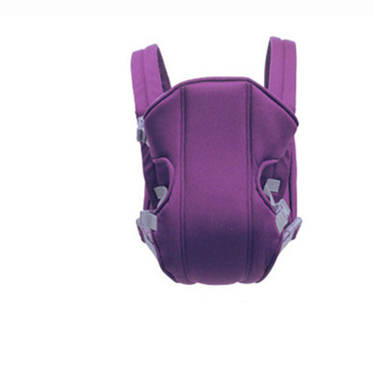 Purple ergonomic baby carrier with hip seat, breathable fabric, and adjustable straps.