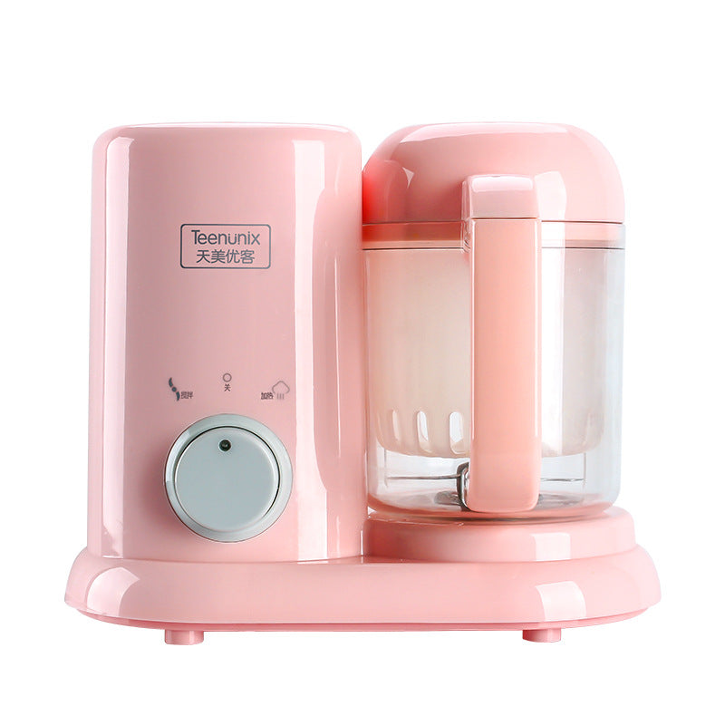 Pink Teenunix baby food maker, steamer, and blender, 25cm, with clear blending cup.