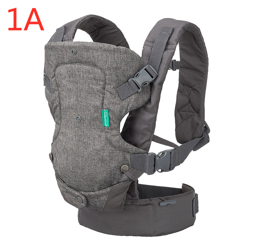 Ergonomic gray baby carrier with adjustable straps, breathable fabric, and padded waist support.