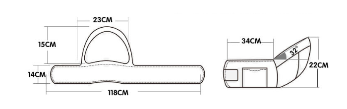 Technical diagram of a versatile baby carrier with waist stool, showing dimensions in centimeters.