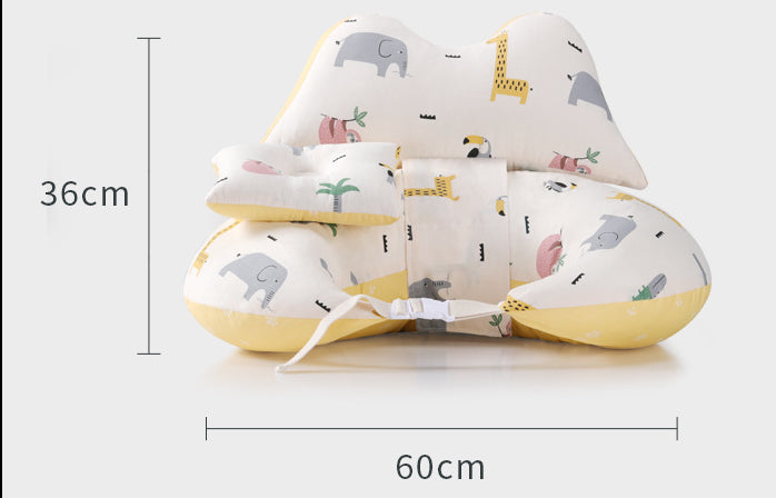 Yellow and white multi-functional nursing pillow with animal print, 36x60cm, for pregnancy and babies.