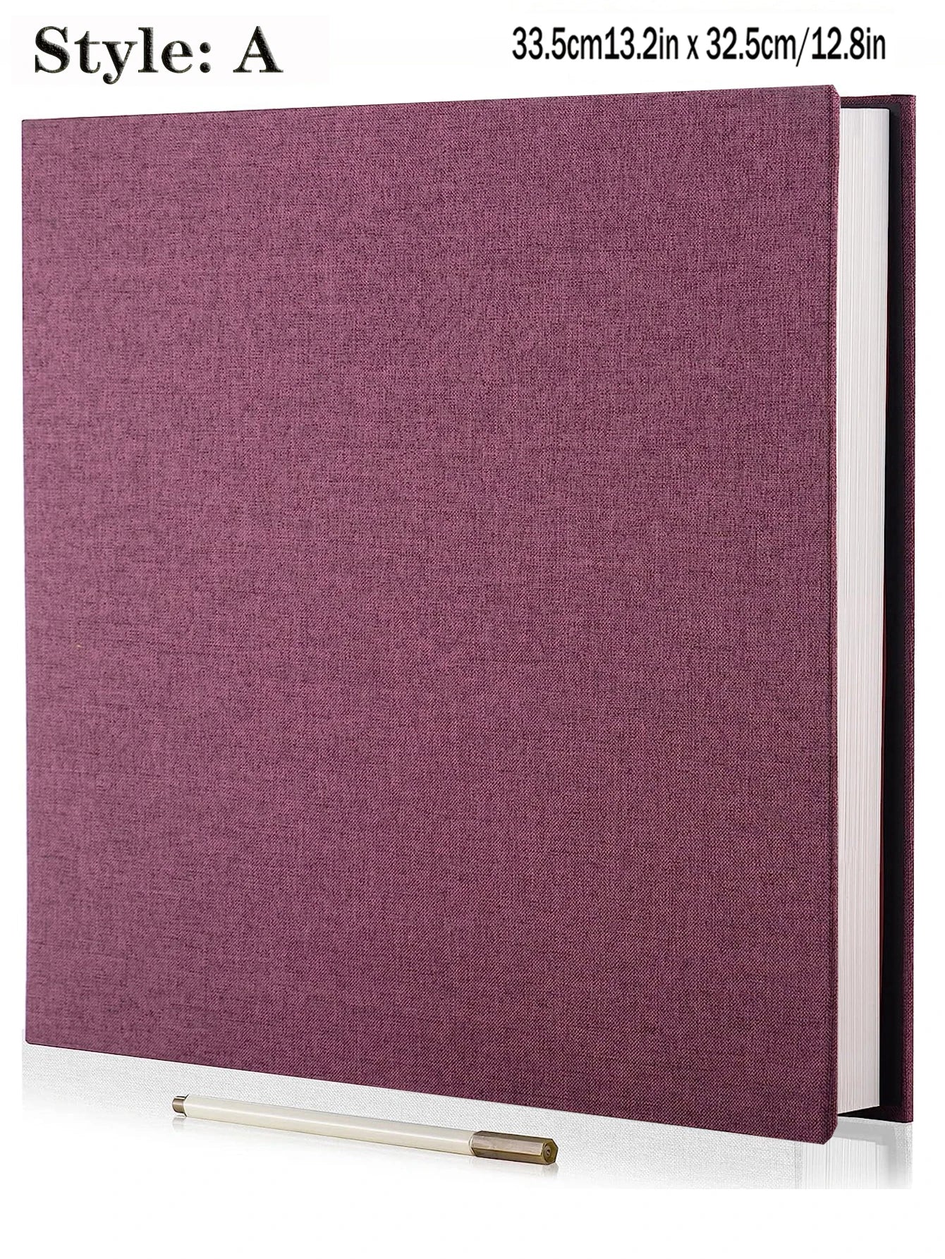 Purple linen self-adhesive photo album with a spiral binding, shown with a white marker.