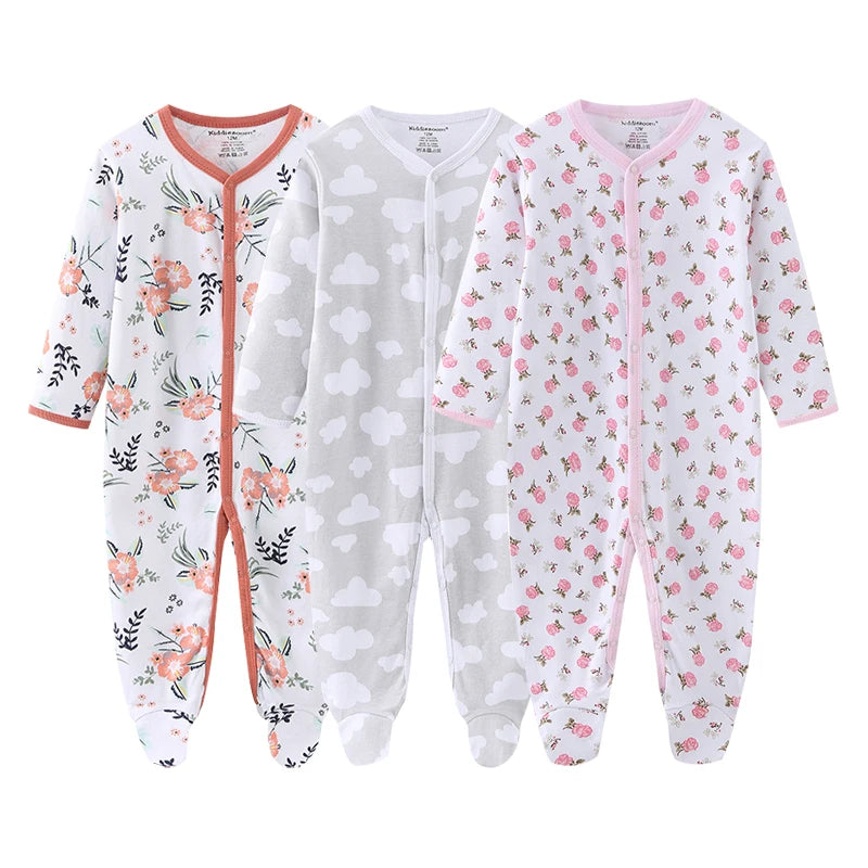 3-Piece Newborn Cotton Baby Bodysuit Set Long Sleeve
