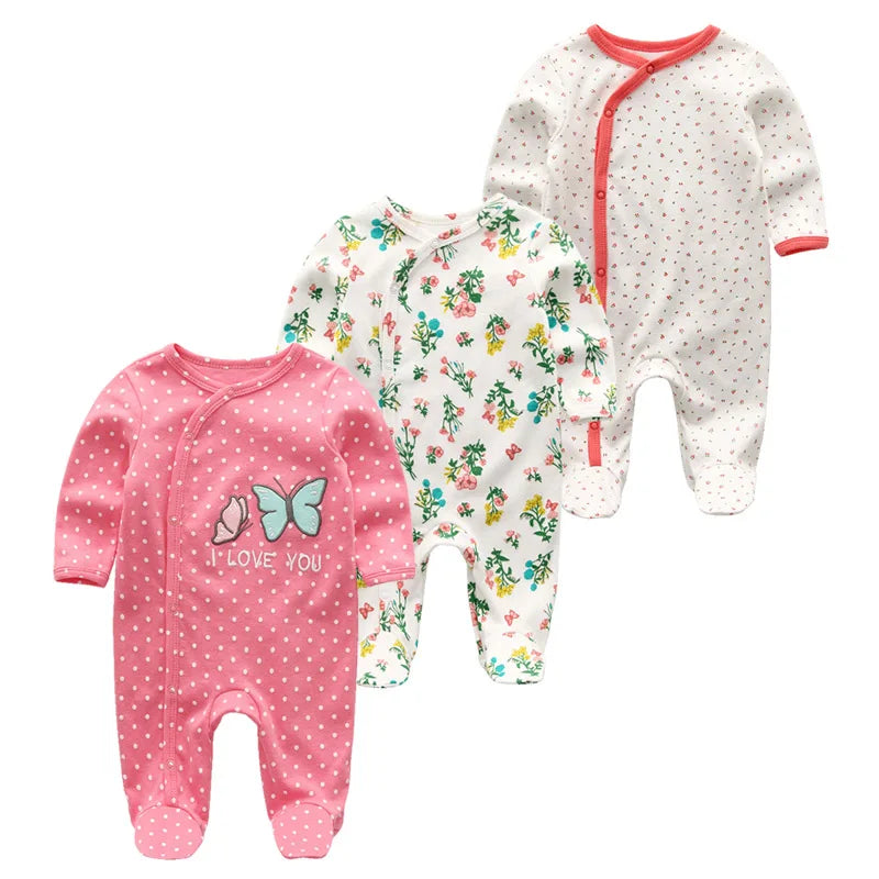 3-Piece Newborn Cotton Baby Bodysuit Set Long Sleeve
