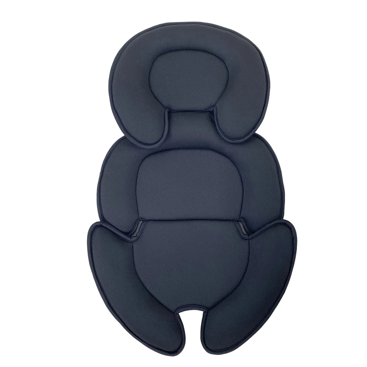 Dark gray universal baby stroller and car seat support cushion with ergonomic head and body padding.