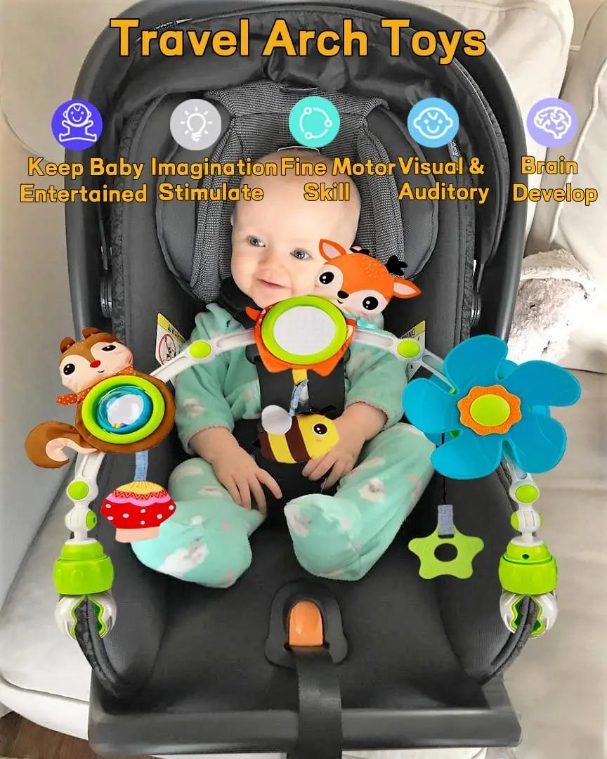 קשת פעילות לתינוק לעגלה עם צעצועים תלויים וקליפסים אוניברסליים