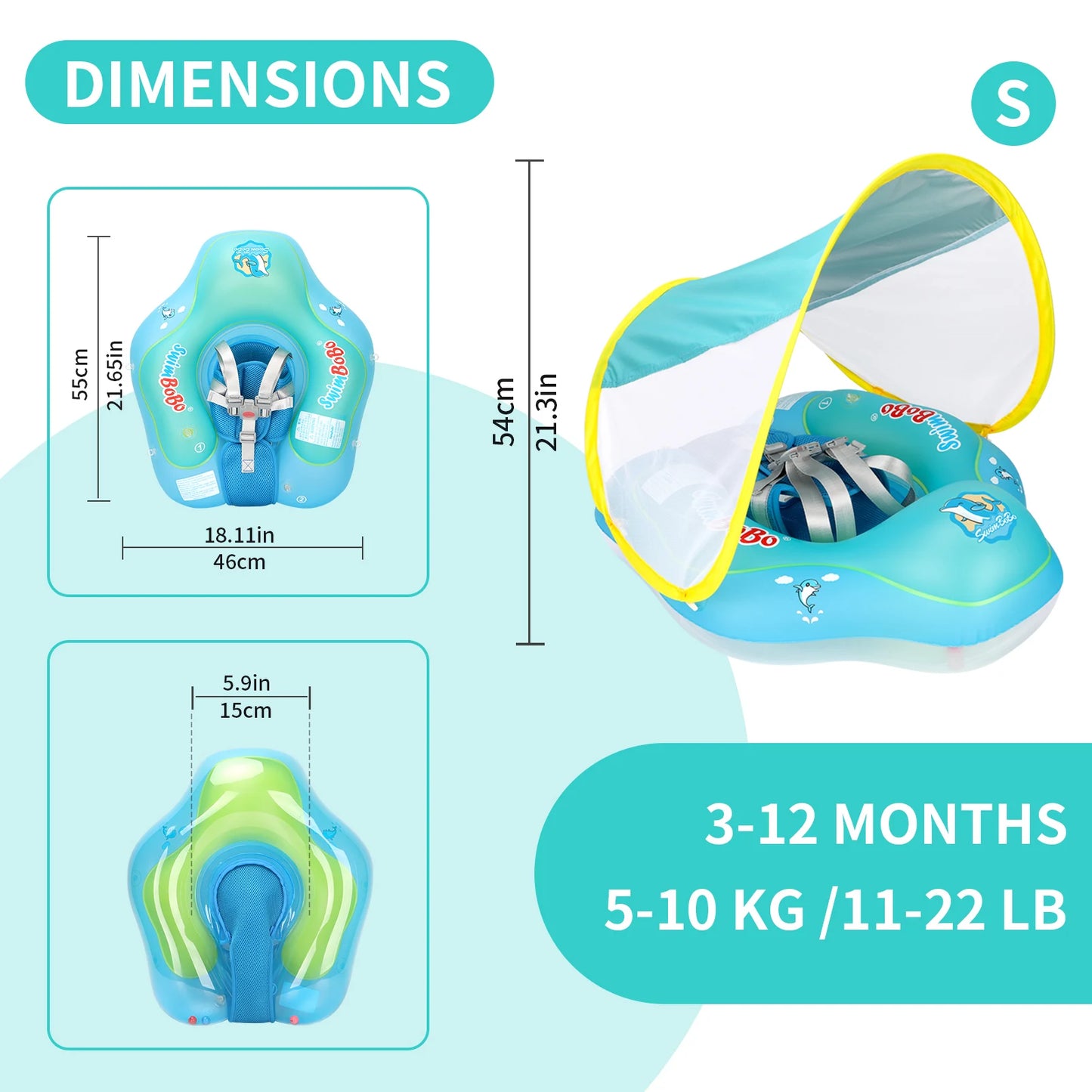 גלגל ים מתנפח לתינוקות עם גגון שמש להגנה מקסימלית