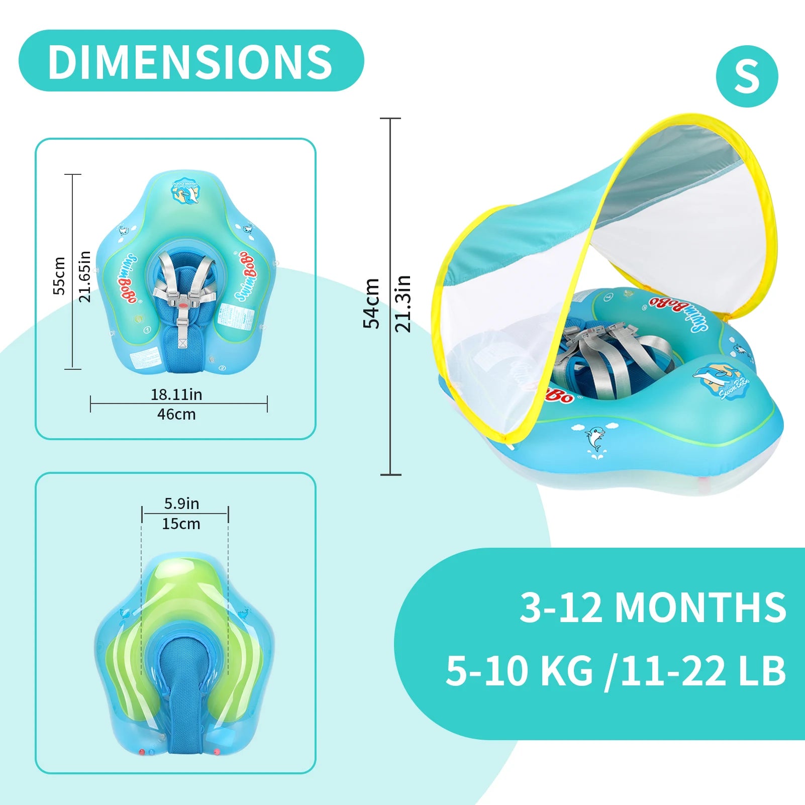 גלגל ים מתנפח לתינוקות עם גגון שמש להגנה מקסימלית