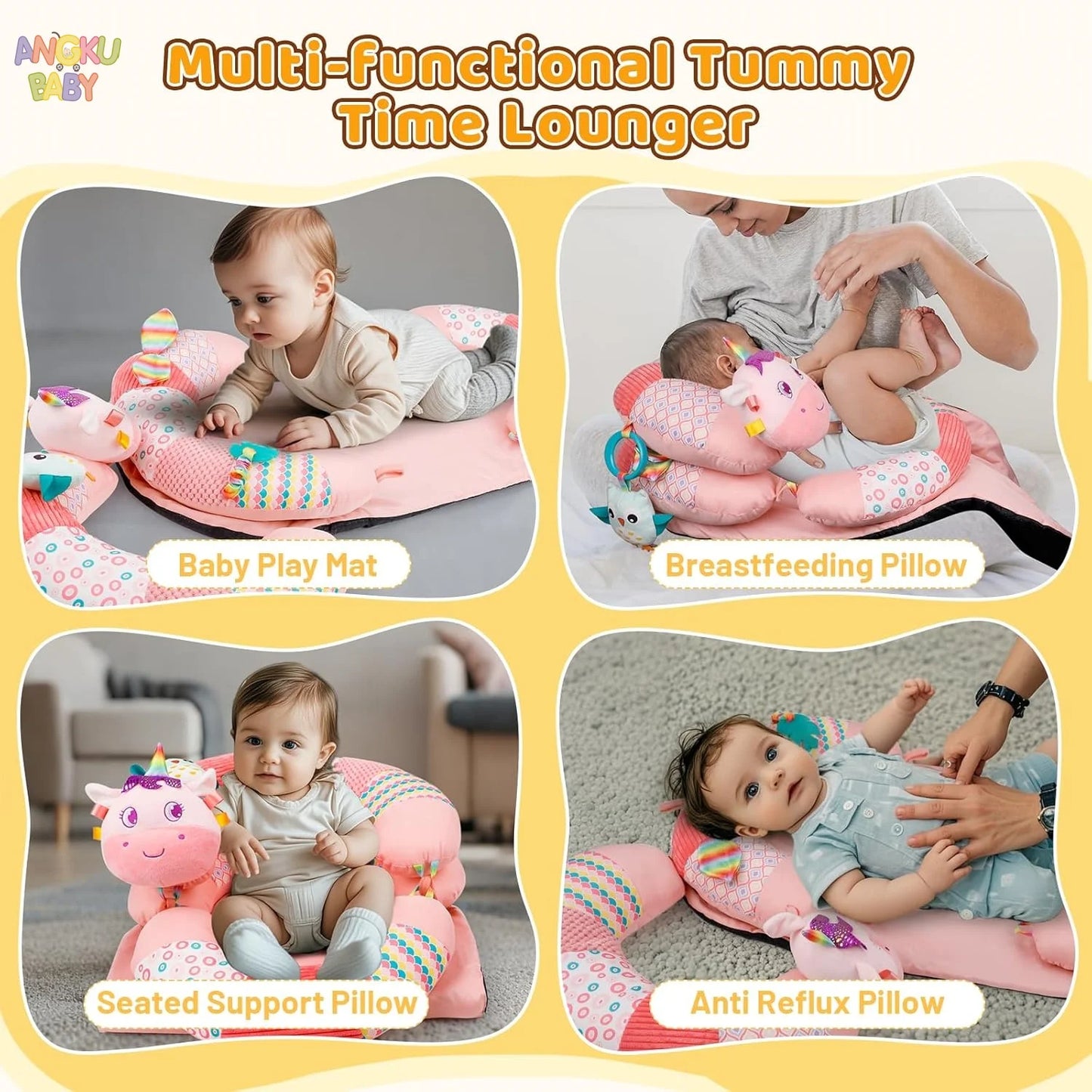 מזרן פעילות 3 ב-1 לתינוק עם כרית וצעצועים לתמיכה