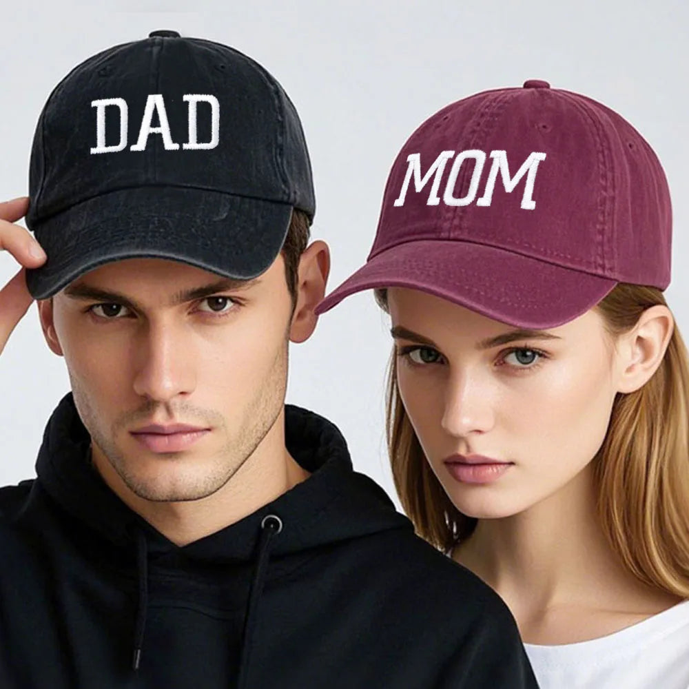 כובע בייסבול כותנה רקום לאמא ואבא במידה מתכווננת