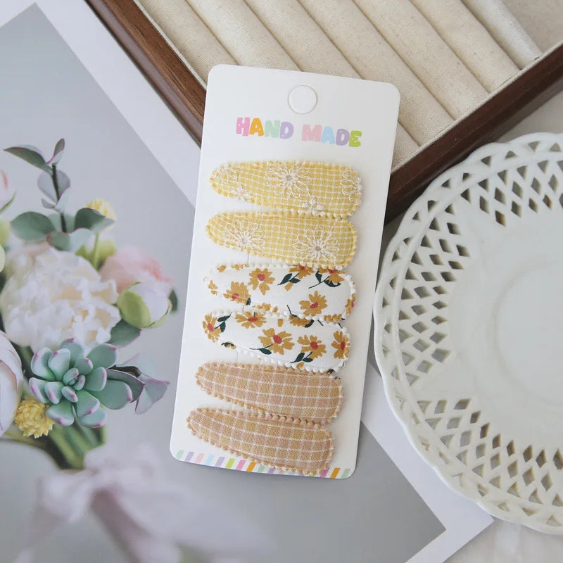 Handmade Floral Snap Hair Clips for Girls 6 Piece Set