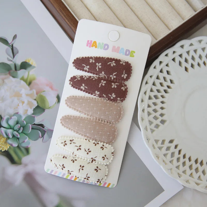 Handmade Floral Snap Hair Clips for Girls 6 Piece Set