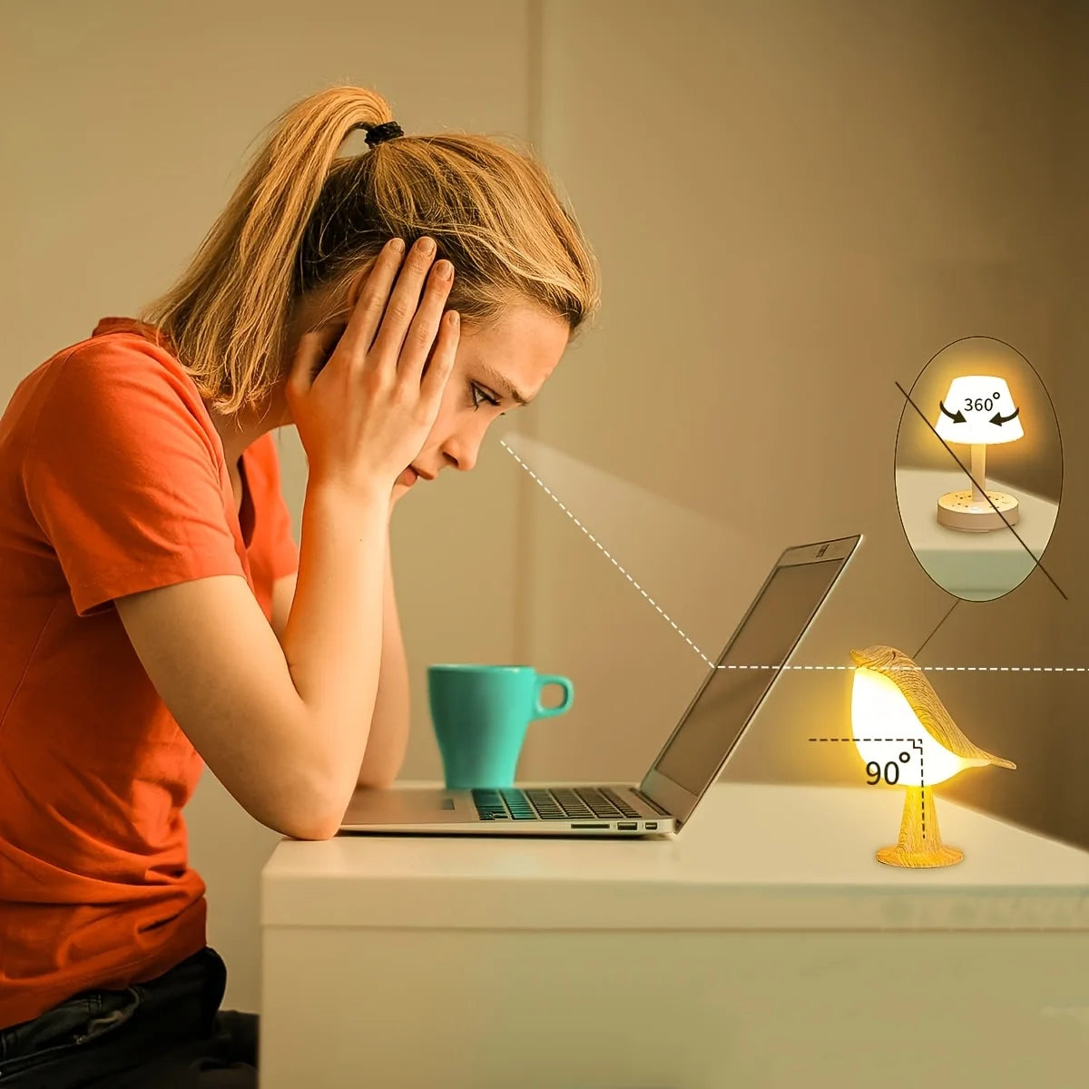 LED Touch-Control Bird Night Lamp Dimmable Rechargeable Yellow