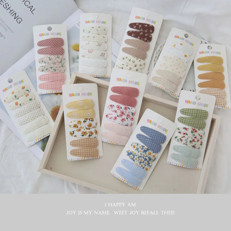 Handmade Floral Snap Hair Clips for Girls 6 Piece Set