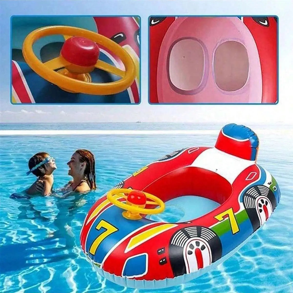 גלגל ים מתנפח לתינוקות בעיצוב מכונית עם ידיות בטיחות