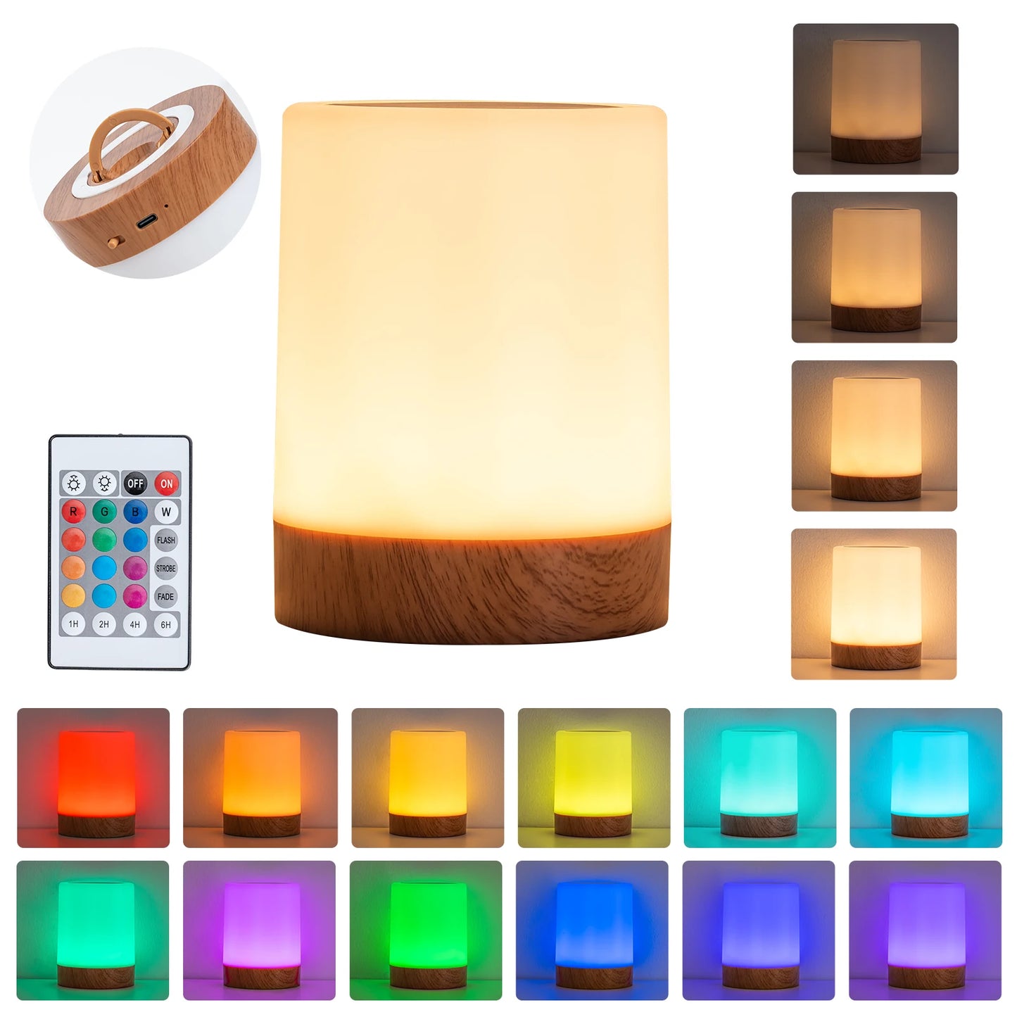מנורת לילה לד נטענת עם שלט ושינוי צבעים (RGB)