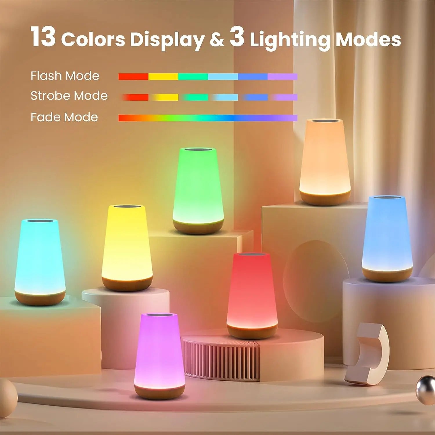 מנורת לילה חכמה RGB נטענת עם שלט רחוק ובקרת מגע
