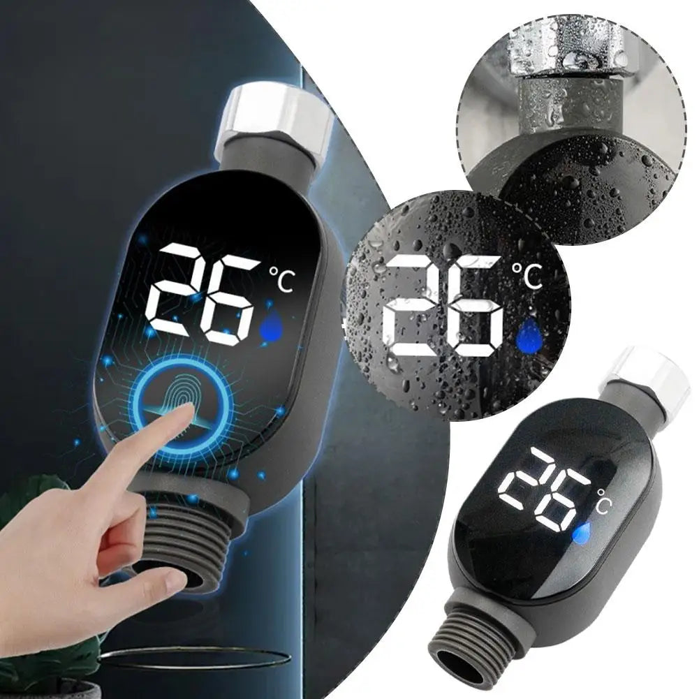 מד חום דיגיטלי למקלחת עם צג LED לניטור טמפרטורה