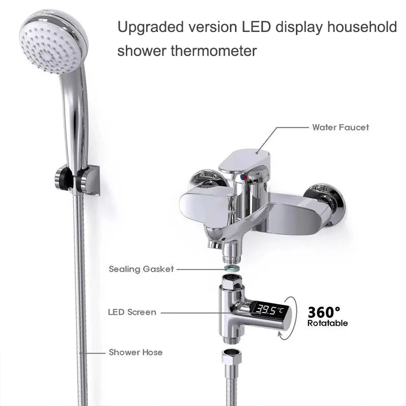 מדחום דיגיטלי חכם למקלחת תינוקות עם תצוגת LED מסתובבת