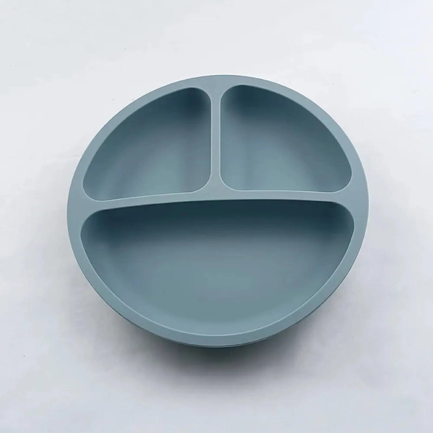 Blue silicone suction plate for babies with three divided sections.