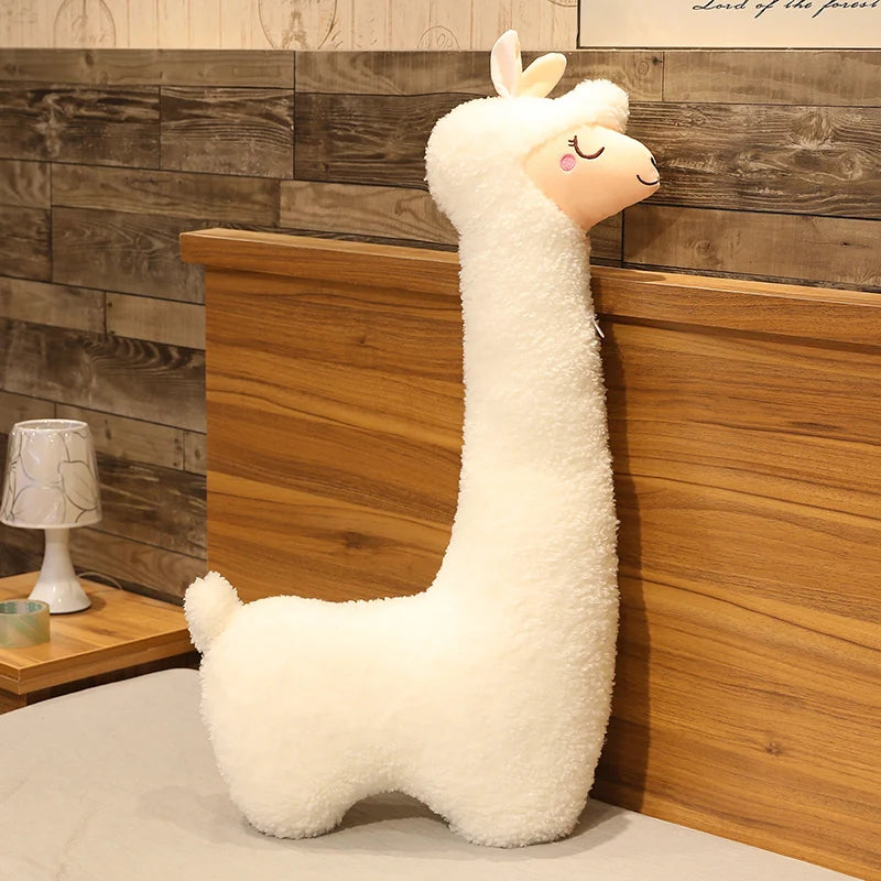 Large white fluffy alpaca plush toy, soft hug pillow for kids, 75cm.