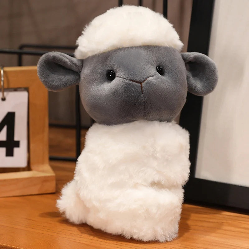 Soft 20cm plush lamb toy with a gray face and fluffy white body, perfect for babies.