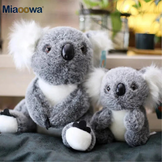 Two soft, fluffy gray koala plush toys, 13cm and 17cm, with white ears and chests.