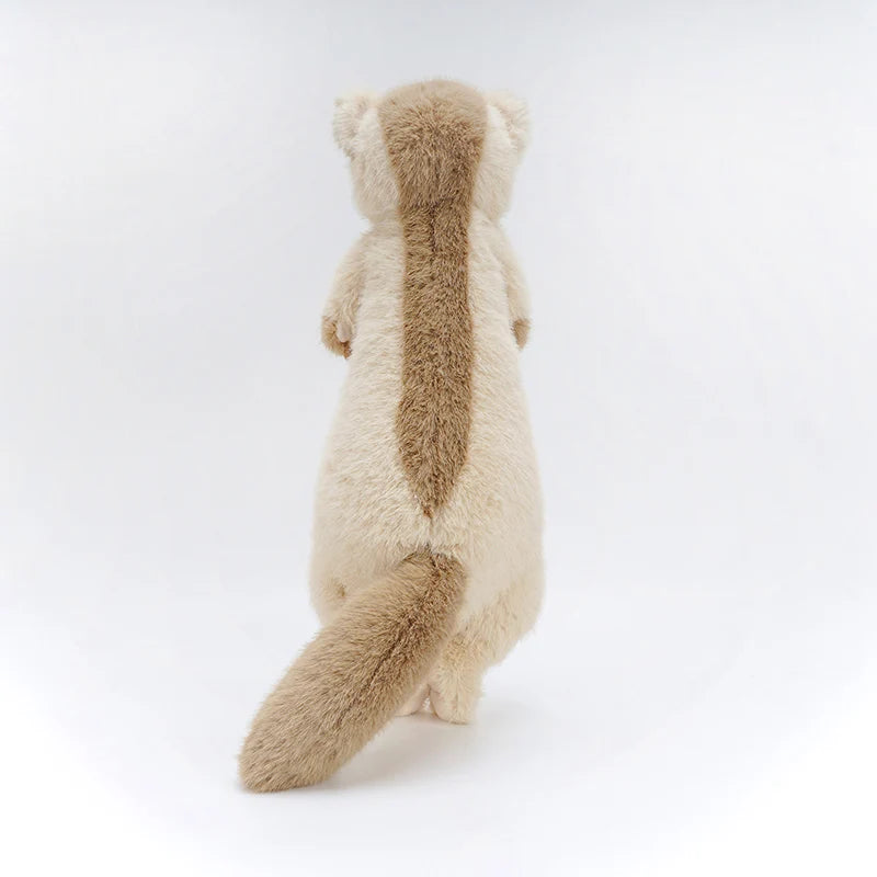Soft 52cm ferret plush toy, cream with a brown stripe down its back and a fluffy tail.