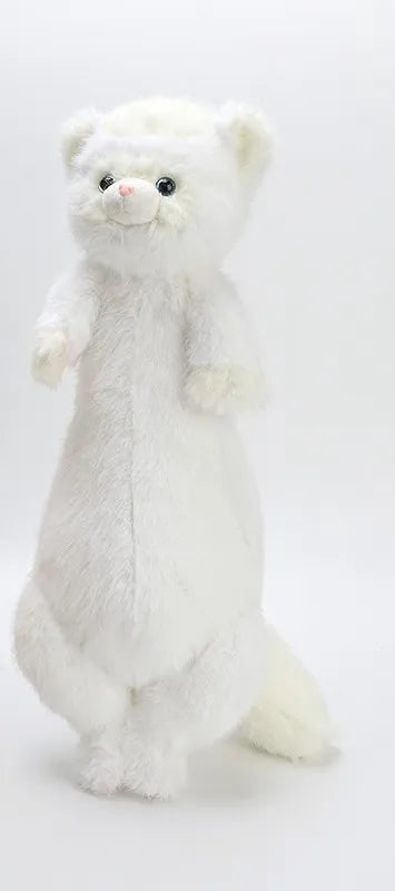 Soft white ferret plush toy, 52cm, with fluffy fur, pink nose, and black eyes.