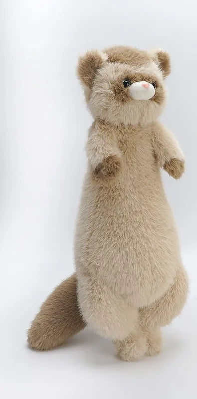Soft 52cm ferret plush toy in beige and brown, standing upright with a pink nose.