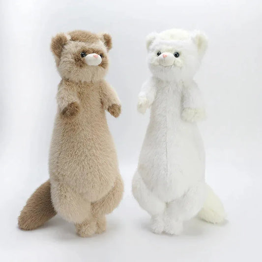 Soft 52cm ferret plush toys, one brown and one white, made of cuddly velvet and cotton.