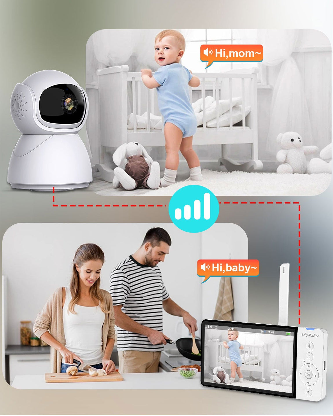 מוניטור אלחוטי לתינוק 360 מעלות עם מסך 5 אינץ'