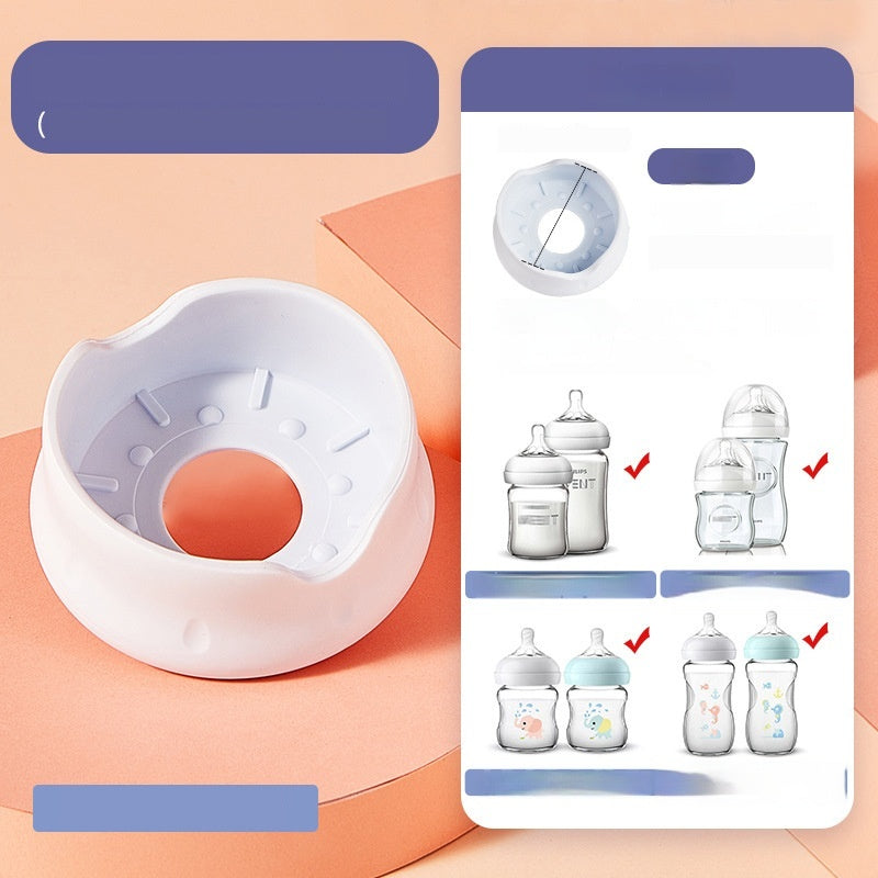 White universal wide-mouth baby bottle handle and weighted straw base, shown with compatibility examples.