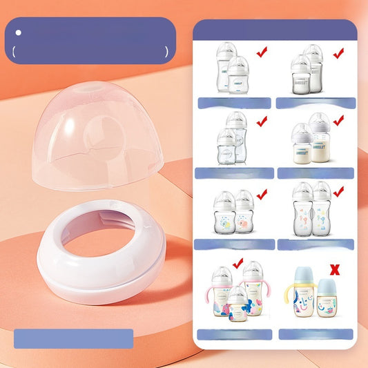 Universal wide-mouth baby bottle drinking spout with handle, weight, and clear cap.