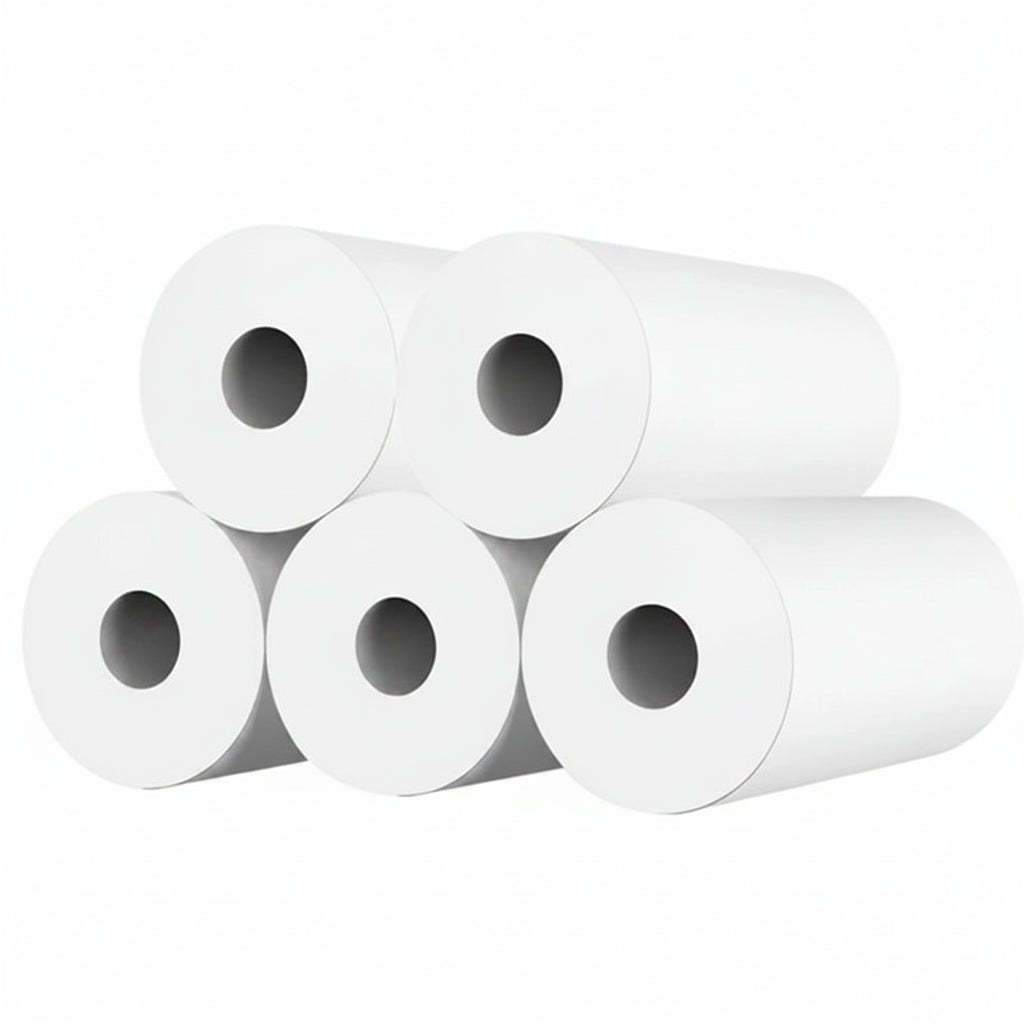 Five white thermal paper rolls for instant print cameras.