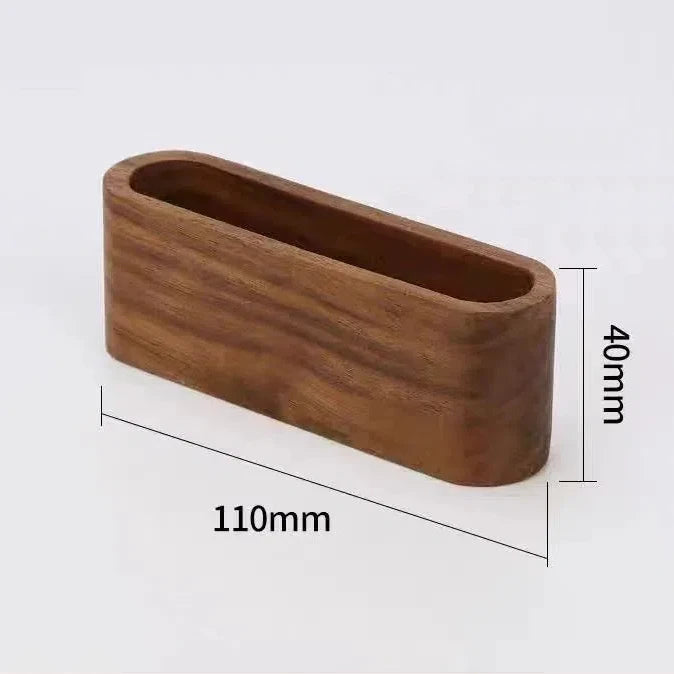 Minimalist natural wood desk organizer for business cards and notes, 110x40mm, with a modern rectangular design.