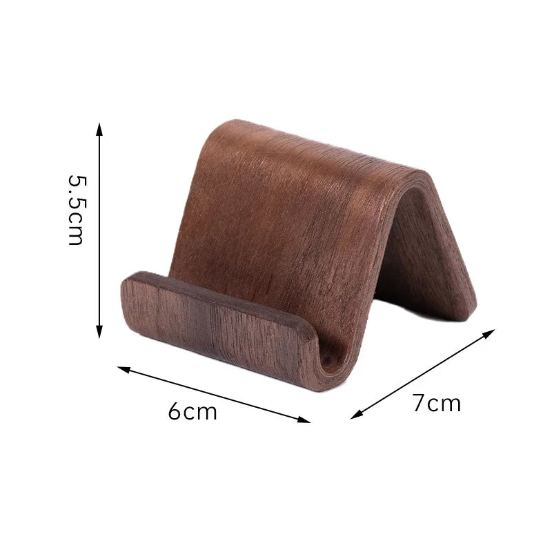 Minimalist dark walnut wood phone stand and business card holder, 7x6x5.5cm.
