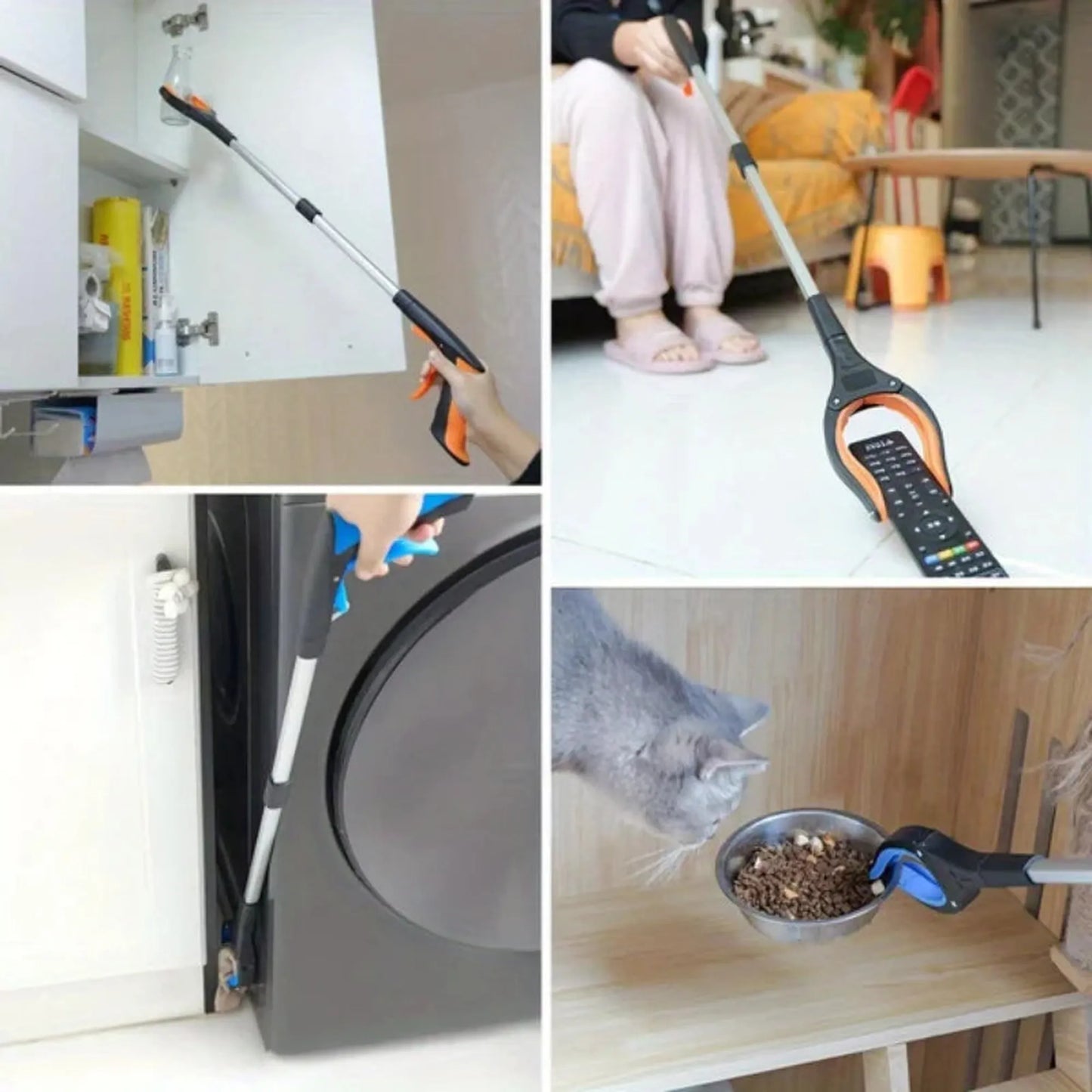 80cm foldable grabber tool with 360-degree rotating head, black and orange handle, aluminum alloy.