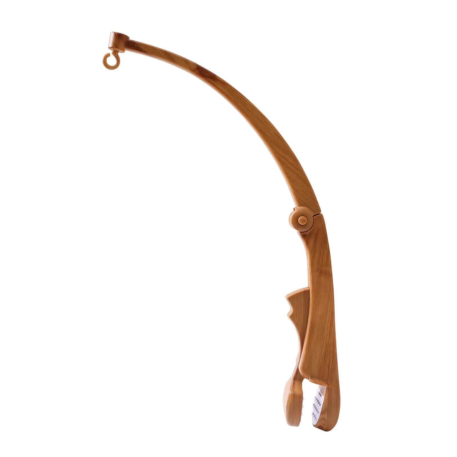 Wooden baby crib mobile arm with clamp, natural light brown finish, Nordic design.