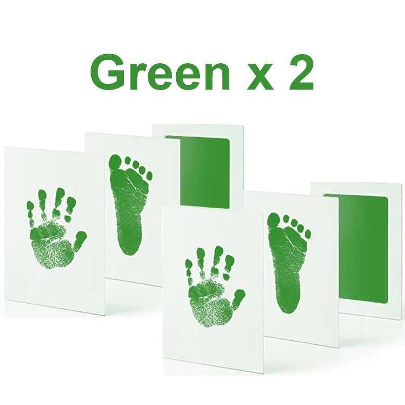 Green inkless baby handprint and footprint kit, PVC, for 0-6 months, 12.5x8cm frame.
