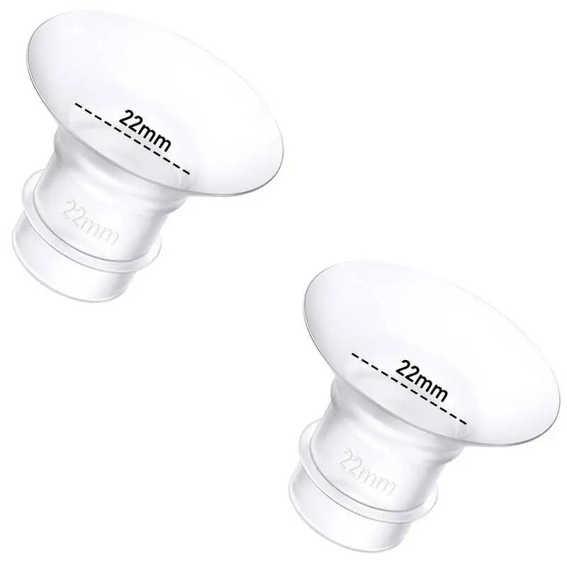 Two clear silicone breast pump flange inserts, 22mm, designed for comfortable pumping.