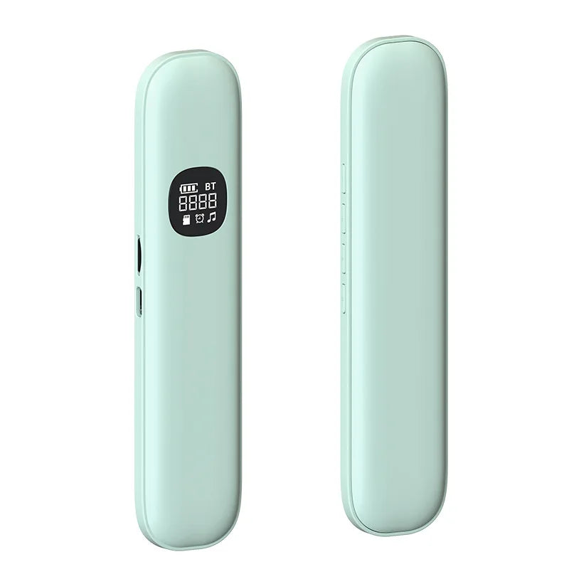 Mint green Bluetooth white noise sleep aid speaker with digital display and slim design.