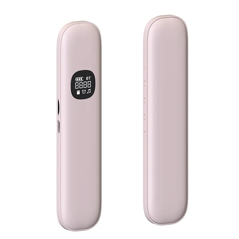 Pink slim sleep aid speaker with Bluetooth and digital display.