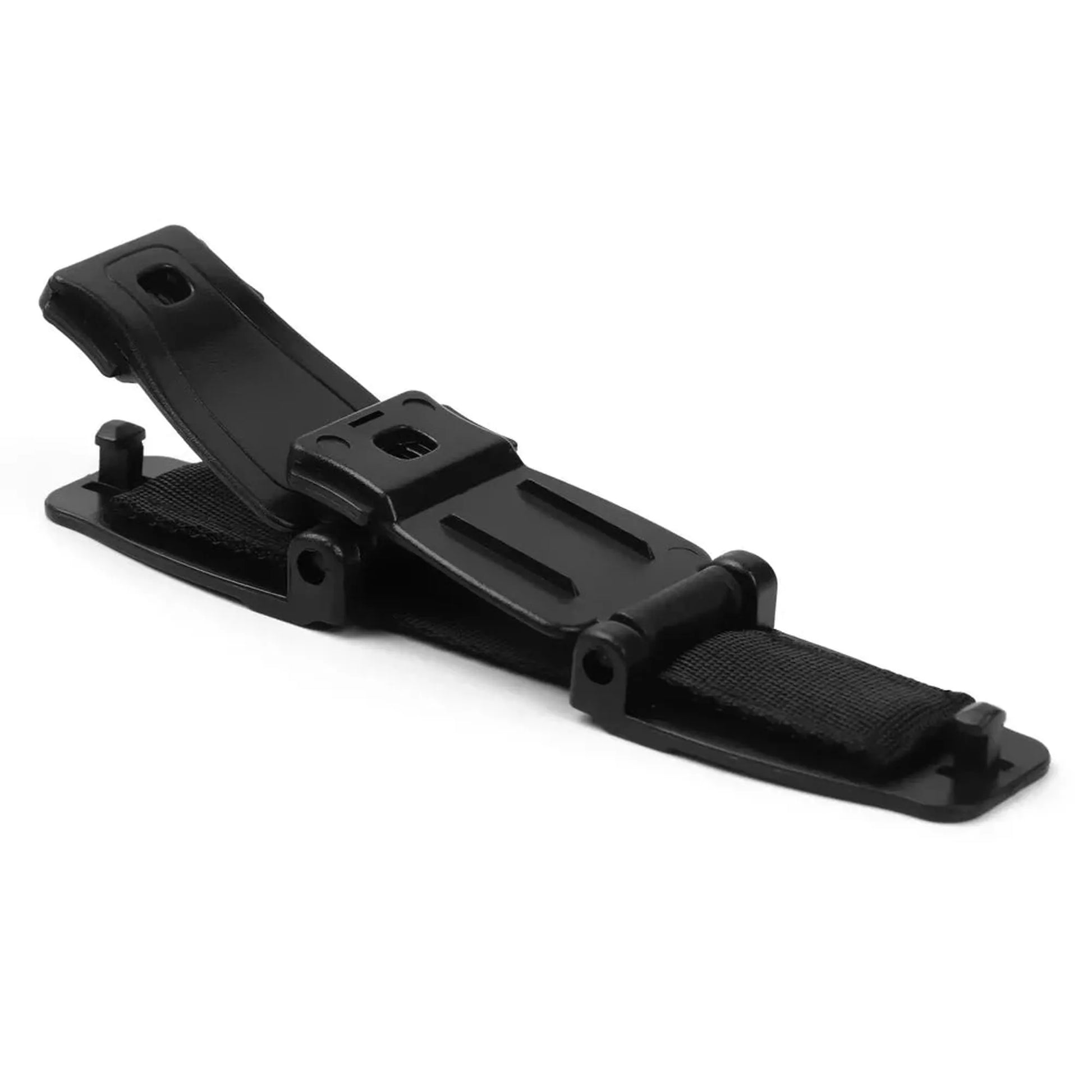 Black ABS car seat safety clip prevents child escape from harness.